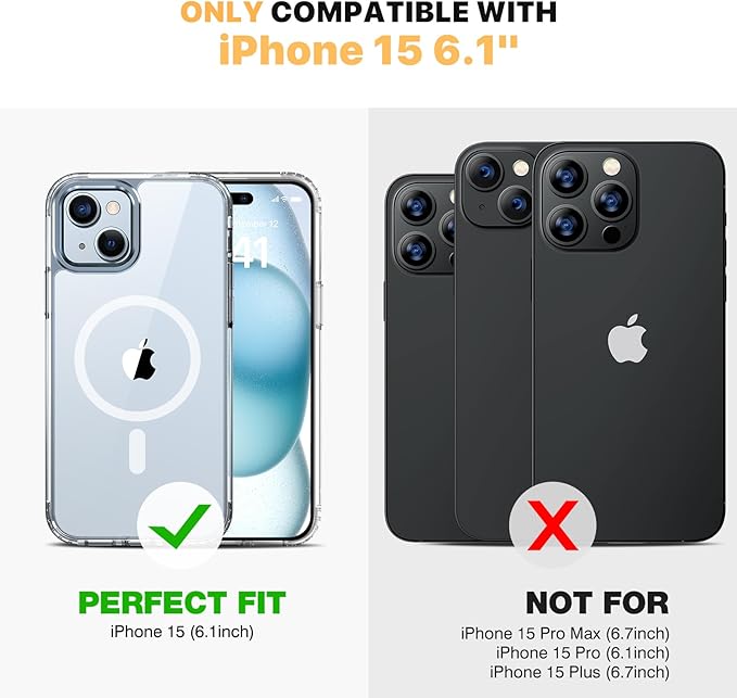 Diaclara Designed for iPhone 15 Case with Magnetic Ring, [with Privacy Screen Protector] [Anti Spy] [Military Grade Drop Protection] Heavy Duty Full-Body Shockproof Phone Case, Clear