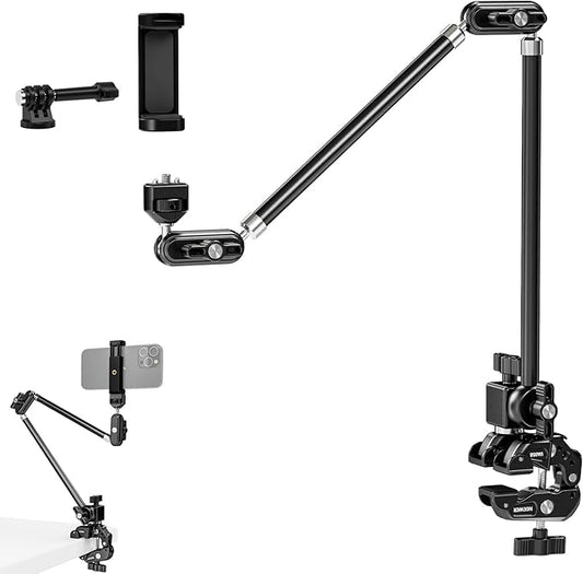 NEEWER 30" Articulating Magic Arm with Super Clamp/Action Cam Mount/Phone Holder, Overhead Camera Desk Mount Mic Boom Stand, Compatible with GoPro iPhone DSLR Webcam Microphone Video Recording, UA056
