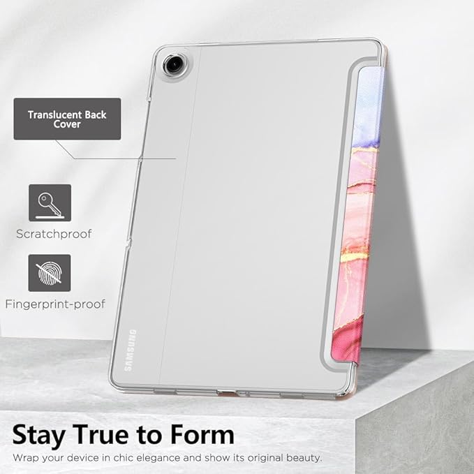 MoKo Case for Galaxy Tab A9+/A9 Plus 11 inch 2023, Slim Stand Protective Smart Cover with Hard PC Translucent Back Shell for Tab A9+ Tablet (SM-X210/X216/X218), Auto Wake/Sleep, Light Pink Gold Marble