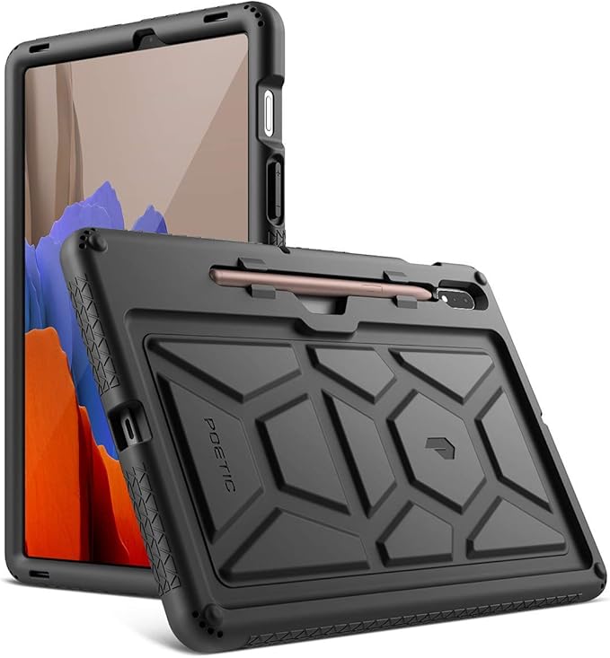 Poetic TurtleSkin Series for Samsung Galaxy Tab S7 (2020 Release) / S8 (2022 Release) 11''inch Tablet Case with S Pen Holder, Heavy Duty Shockproof Kids Friendly Protective Silicone Cover, Black