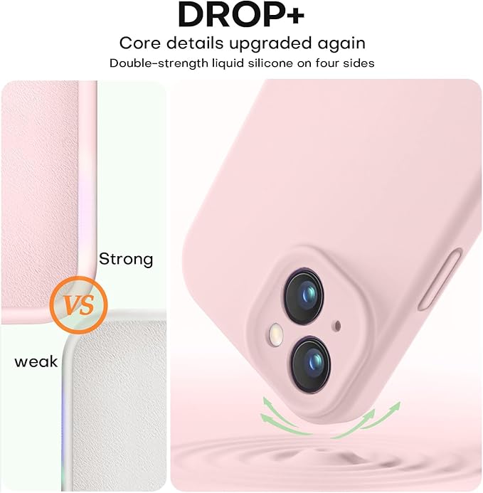 Vooii Compatible with iPhone 15 Plus Case, Upgrade Liquid Silicone [Enhanced Camera Protection] [Soft Anti-Scratch Microfiber Lining] Shockproof Phone Case for iPhone 15 Plus 6.7 inch - Chalk Pink
