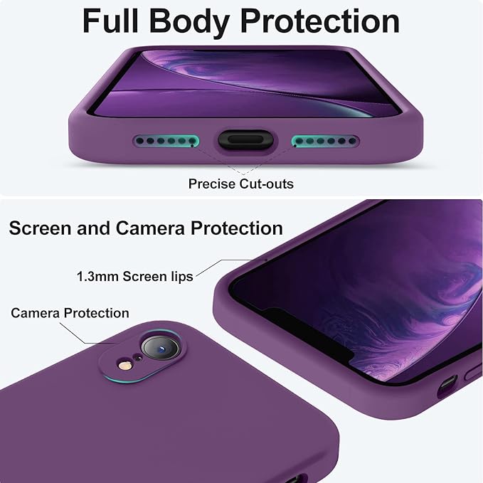 Vooii Compatible with iPhone XR Case, Upgraded Liquid Silicone with [Flat Edges] [Camera Protection] [Soft Anti-Scratch Microfiber Lining] Phone Case for iPhone 10 XR 6.1 inch - Grape