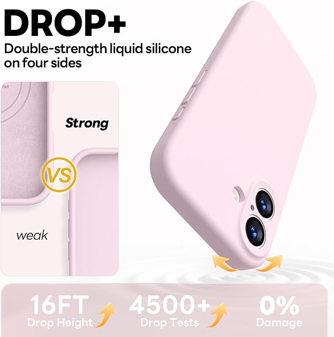 Vooii Magnetic Compatible with iPhone 17 Case (Compatible with Magsafe) (Upgraded Camera Protection) Liquid Silicone Shockproof Full Body Protective Phone Cover for Women Men, Chalk Pink, 6.3"