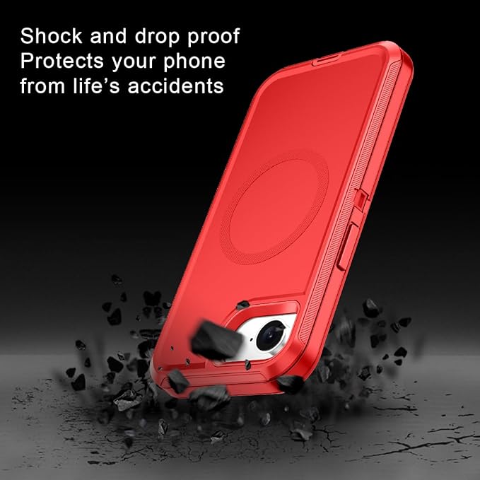 for iPhone 16e Case [Compatible with MagSafe] Shockproof 3-Layer Full Body Protection [Without Screen Protector] Rugged Heavy Duty Cover Case for Apple iPhone 16e 6.1" 2025,Red