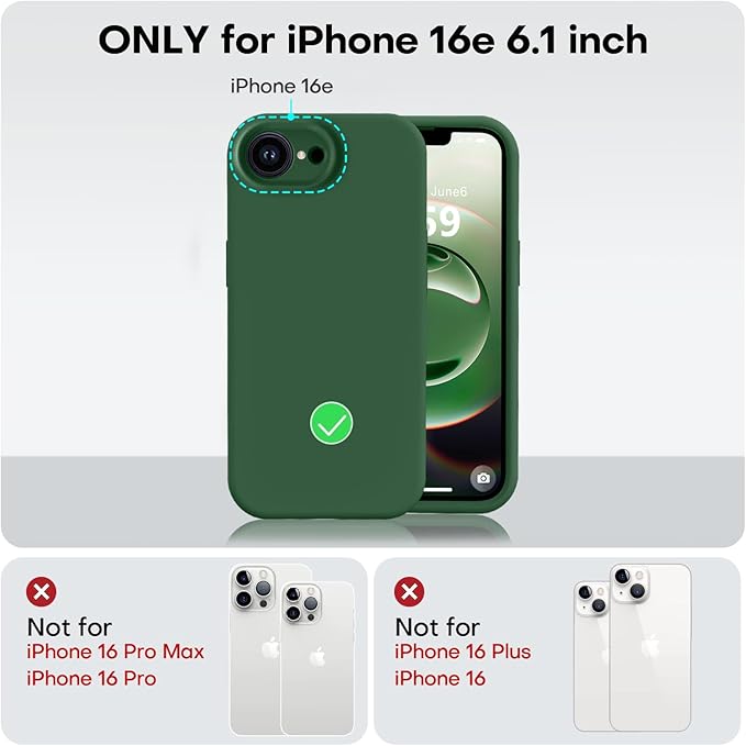 Vooii Compatible with iPhone 16e Case, Liquid Silicone Upgrade [Camera Protection] [Soft Anti-Scratch Microfiber Lining] Shockproof Phone Case for iPhone 16e 6.1 inch - Green