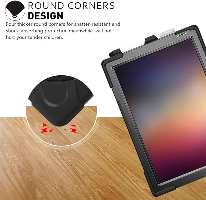 ZenRich Case for Surface Pro 7 Plus/ 7/6/ 5/4/ LTE with Pencil Holder, 360 Rotatable Stand, Hand Strap and Shoulder Belt - Heavy Duty Shockproof Full Body Protection Case - Black