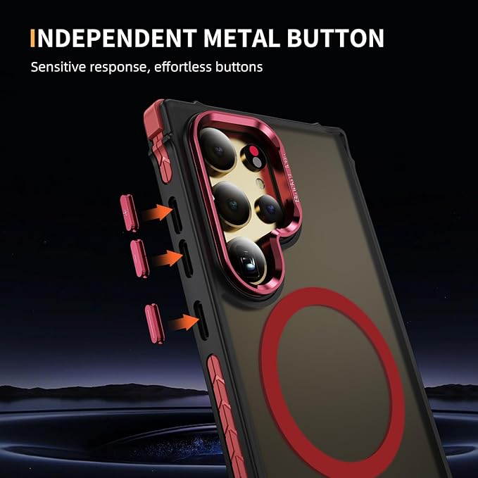 Magnetic for Samsung Galaxy S24 Ultra Case Red Fit for MagSafe Military-Grade Shockproof Protection Adjustable Kickstand Slim Matte Anti-Fingerprint Cover Men Women