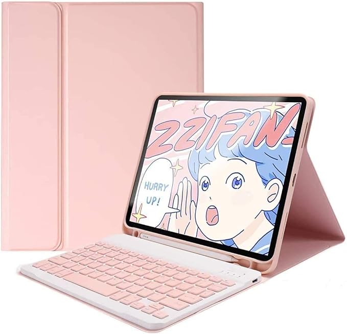 Color Keyboard for Galaxy Tab S10 FE / S9 FE 10.9", Tab S9/S8/S7 11" Case with Cute Detachable Bluetooth Keyboard Lightweight Folio Cover with Pen Holder,Pink