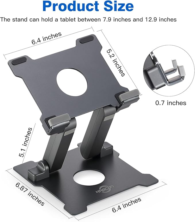 KABCON Adjustable Aluminum Tablet Stand (7-13.5 inch), Compatible with iPad, Surface Pro, FIRD HD 10, Samsung Galaxy Tab E, ASUS Transformer & Other Devices