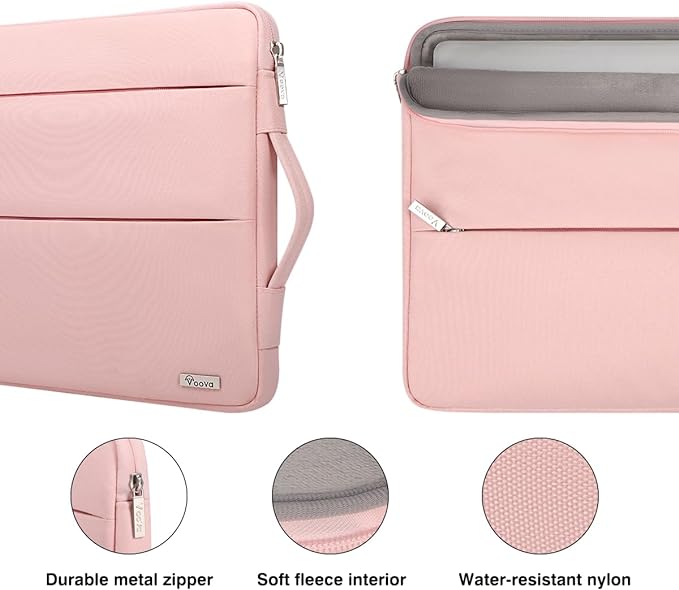 Voova 15.6 16 Inch Laptop Sleeve Case Compatible with MacBook Pro 16 M1/M2/M3/M4 Max 2019-2025, 15.6-16” Hp Lenovo Acer Asus, Waterproof Slim Computer Bag Cover with Handle, Pink