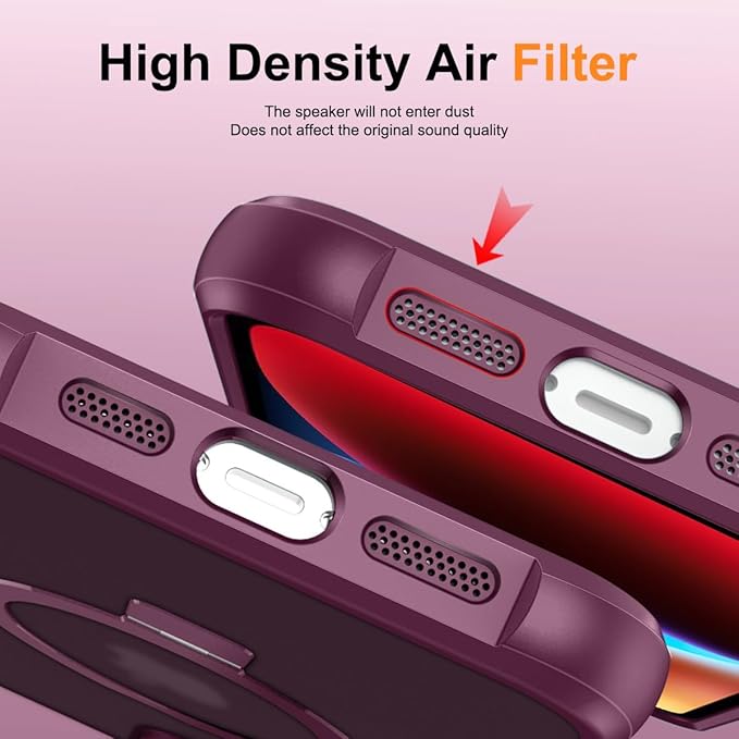 Magnetic Compatible with iPhone 14 Case with Stand [Military Grade Drop Tested][Compatible with Magnet] Ring Translucent Slim Hard Back Soft Edge, Wine Red