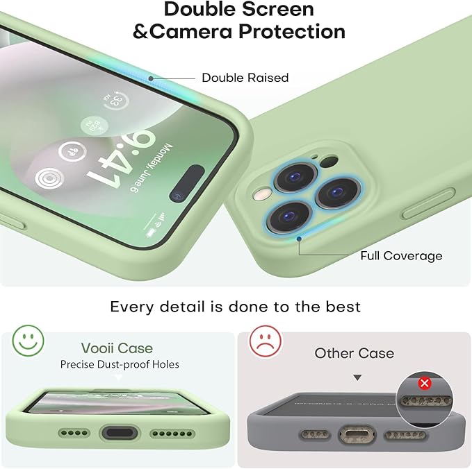 Vooii Compatible with iPhone 15 Pro Max Case, Upgraded Premium Silicone, [Camera Protection] [Soft Anti-Scratch Microfiber Lining] Shockproof Phone Case for iPhone 15 Pro Max 6.7 inch - Matcha