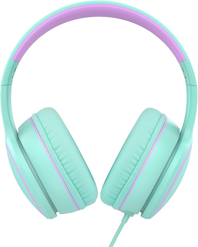 RORSOU R10 Over-Ear Headphones with Microphone Lightweight Folding Stereo Bass Headset with 1.5M No-Tangle Cord Portable Wired Headphones for Smartphone Tablet Computer Green