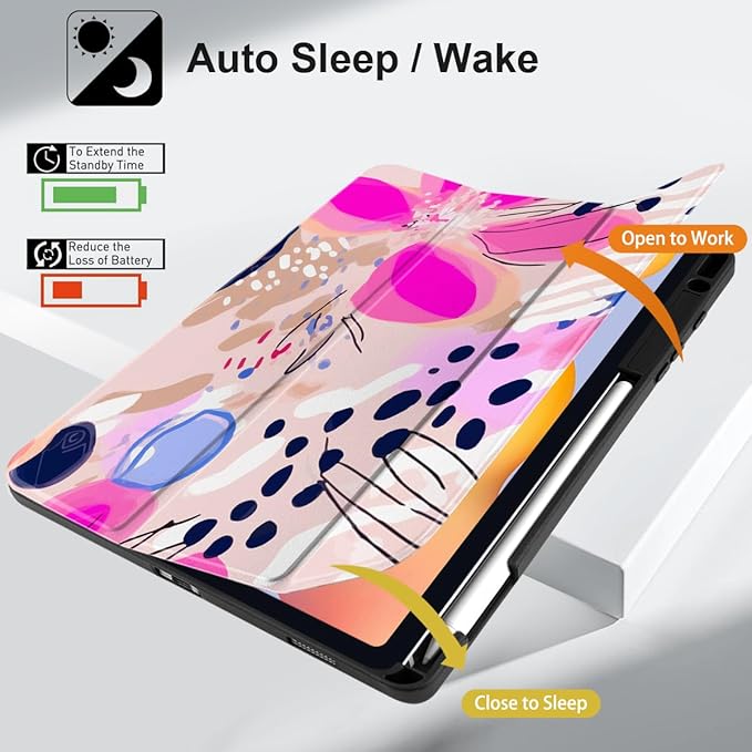 DONGKE Case for Samsung Galaxy Tab S6 Lite 10.4 Inch 2024/2022/2020, Trifold Stand + S Pen Holder + Auto Wake/Sleep + Soft TPU Protective Stand Back Cover, Floral Artistic