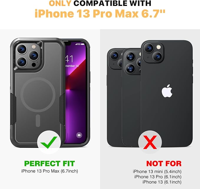 Diaclara Magnetic for iPhone 13 Pro Max Case, [with Privacy Screen Protector] [Anti Spy] [Military Grade Drop Protection] Heavy Duty Full-Body Shockproof Phone Case, Black