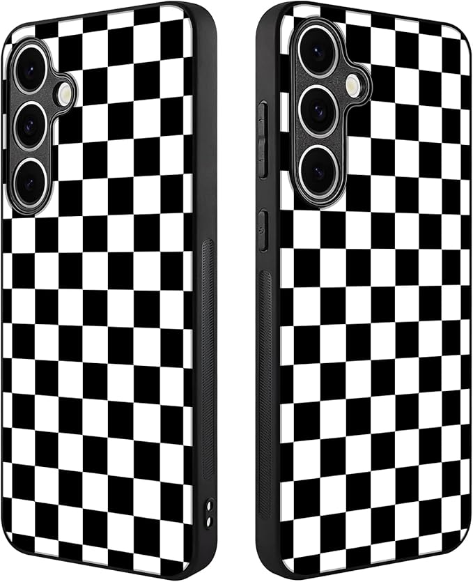 Compatible with Samsung Galaxy S24 Fe Case Checkered Pattern Military-Grade Drop Protection Non-Slip Sides Anti-Scratch Back Shockproof Lightweight Slim Case for Samsung Galaxy S24 Fe
