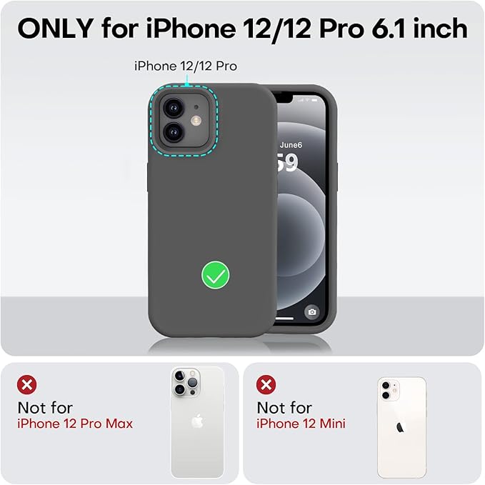 Vooii Compatible with iPhone 12 Case/iPhone 12 Pro Case, Liquid Silicone Upgrade [Soft Anti-Scratch Microfiber Lining] [Shockproof Drop Protection] Phone Case 6.1 inch - Dark Grey