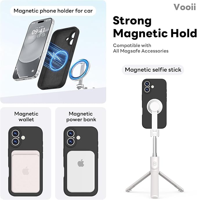 Vooii Magnetic Compatible with iPhone 17 Case (Compatible with Magsafe) (Upgraded Camera Protection) Liquid Silicone Shockproof Full Body Protective Phone Cover for Women Men, Black, 6.3"