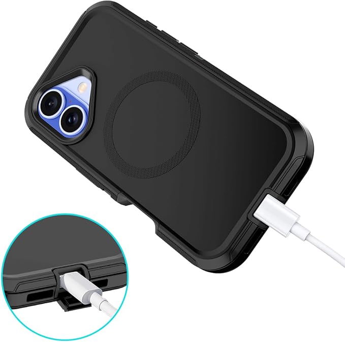 for iPhone 16 Case [Compatible with MagSafe] Shockproof 3-Layer Full Body Protection [Without Screen Protector] Rugged Heavy Duty Cover Case for Apple iPhone 16 6.1",Black