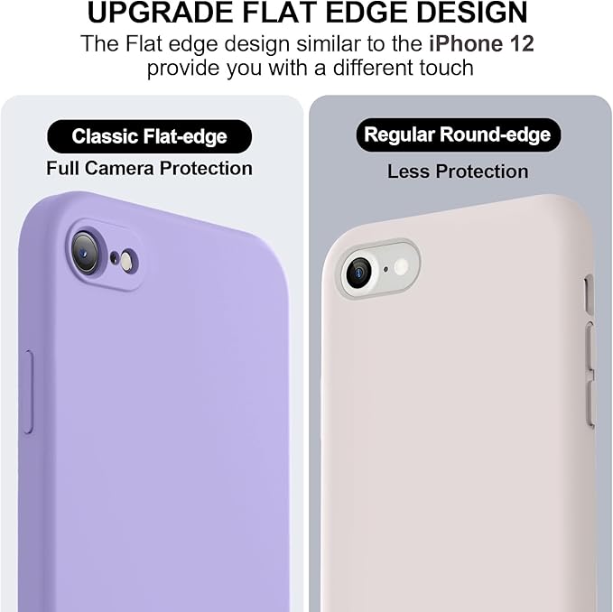 Vooii for iPhone SE Case 2022/3rd/2020,iPhone 8/7 Case, Upgraded Liquid Silicone with [Flat Edges] [Camera Protection] [Soft Anti-Scratch Microfiber Lining] Phone Case for iPhone SE - Light Purple