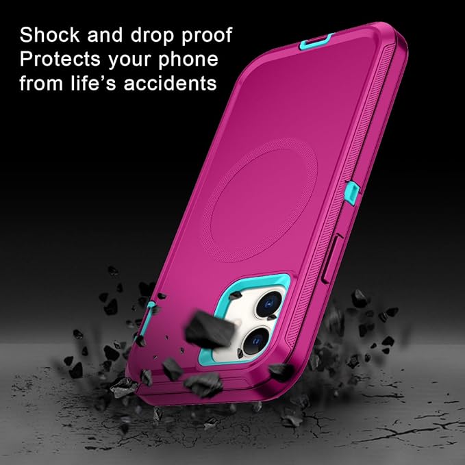 for iPhone 12 Case,iPhone 12 Pro Case [Compatible with MagSafe] Shockproof 3-Layer Full Body Protection Rugged Heavy Duty Cover for Apple iPhone 12/12 Pro 6.1",Rose Red/Green