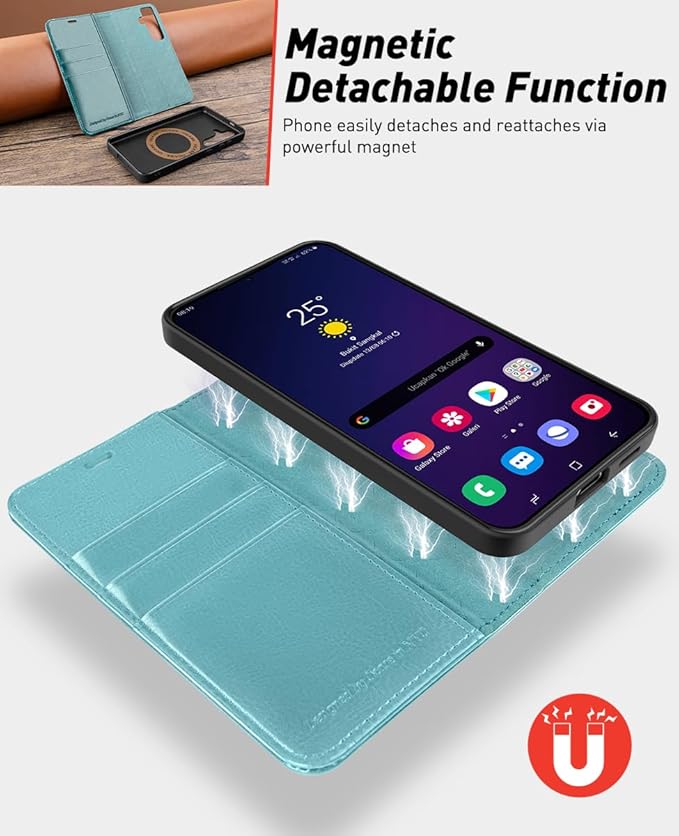 OCASE for Samsung Galaxy S24 Detachable Wallet Case with Card Holder, [2 in 1] PU Leather Flip Folio Case with RFID Blocking Magnetic Stand Removable Shockproof Phone Cover, Mint Green
