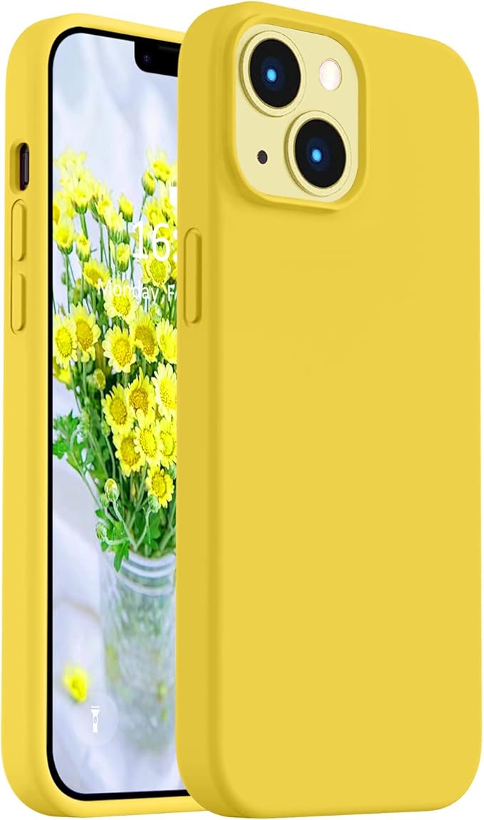 Vooii Compatible with iPhone 14 Case,[Silky Touch Premium Liquid Silicone] [Soft Anti-Scratch Microfiber Lining], Ultra Slim Shockproof Protective Case for iPhone 14 - Yellow