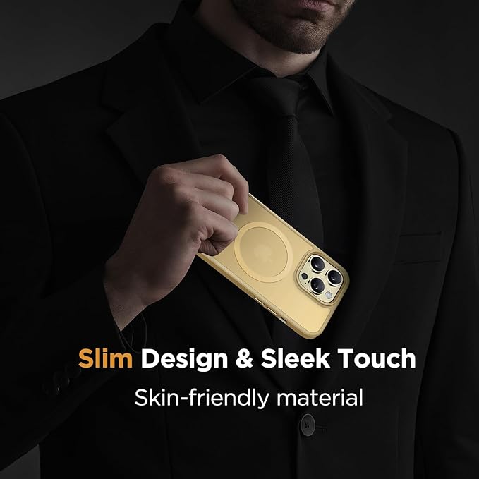 Miracase Magnetic for iPhone 13 Pro Case 6.1 inch (Compatible with MagSafe)（with 2X Screen Protectors） Military-Grade Protection, Anti-Fingerprint Translucent Matte Phone Case Cover, Light Yellow