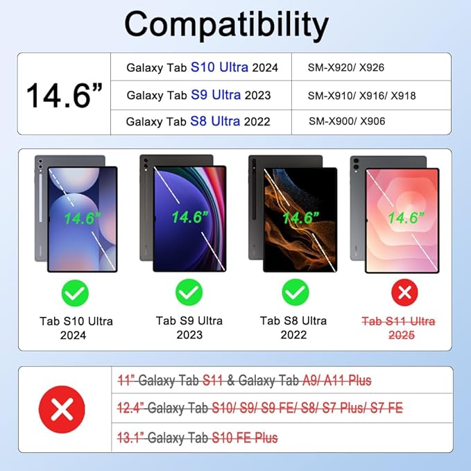 BRAECNstock for Samsung Galaxy Tab S10 Ultra/ S9 Ultra/ S8 Ultra Case 14.6" Shockporoof Protective Heavy Duty Kids Case with Pencil Holder [360 Rotating Strap]& Stand, Shoulder Strap, Blue