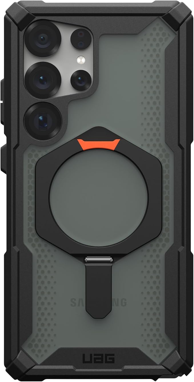 URBAN ARMOR GEAR UAG for Samsung Galaxy S25 Case 6.2" with Kickstand Plasma XTE - Compatible with Magnetic Charging Transparent Rugged Military Drop Tested Protective Cover, Black/Orange