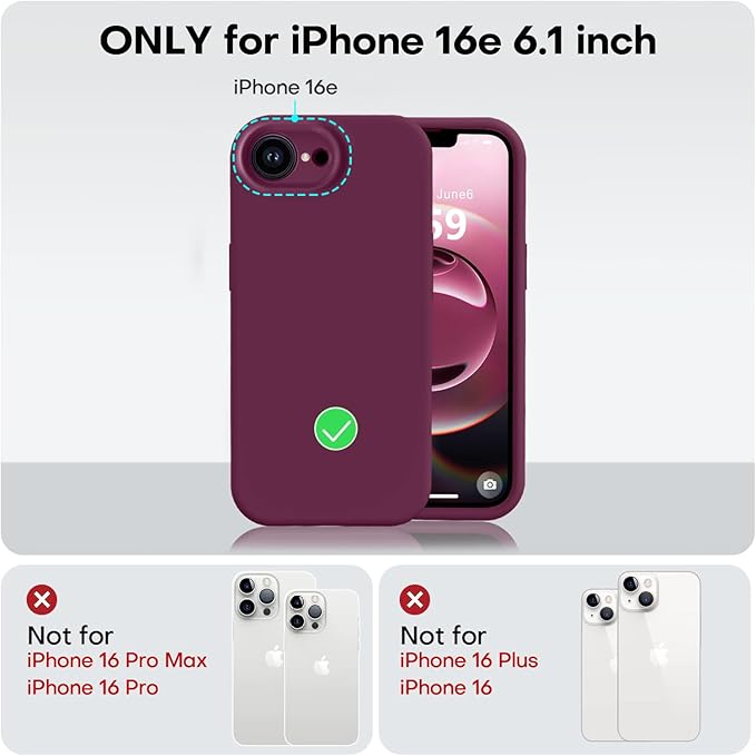 Vooii Compatible with iPhone 16e Case, Liquid Silicone Upgrade [Camera Protection] [Soft Anti-Scratch Microfiber Lining] Shockproof Phone Case for iPhone 16e 6.1 inch - WineRed