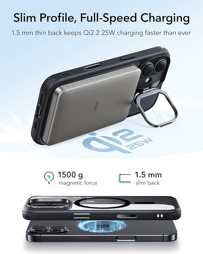 ESR for iPhone 17 Case with Stand, Camera Control Cover Compatible with MagSafe, Military-Grade Drop Protection Magnetic Phone Case for iPhone 17, Scratch-Resistant Back Cover,Clear Black