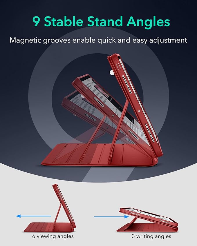 ESR for iPad Pro 13 Inch Case M4(2024), iPad Pro 13 Rotating Case with Removable Magnetic Cover, Adjustable Portrait/Landscape Stand with Raised Screen View, 9 Standing Angles, Shift Series, Red