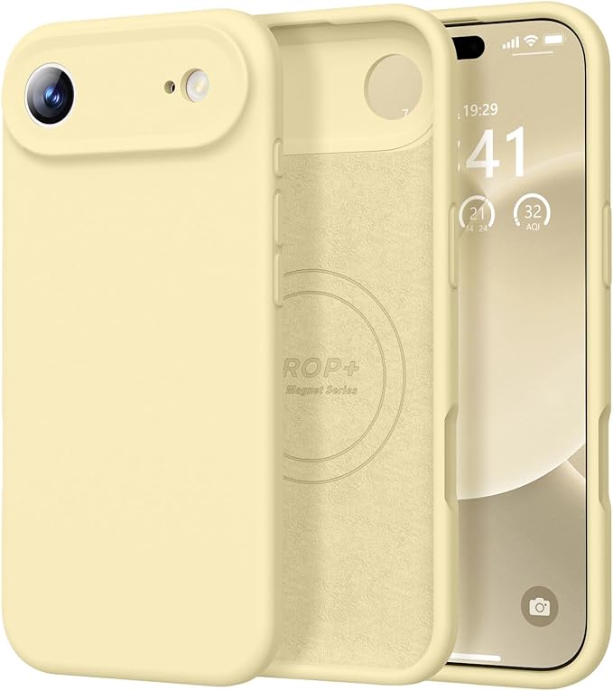 Vooii Magnetic Compatible with iPhone Air Case (Compatible with Magsafe) (Upgraded Camera Protection) Liquid Silicone Shockproof Full Body Protective Phone Cover for Women Men, Creamy Yellow, 6.5"