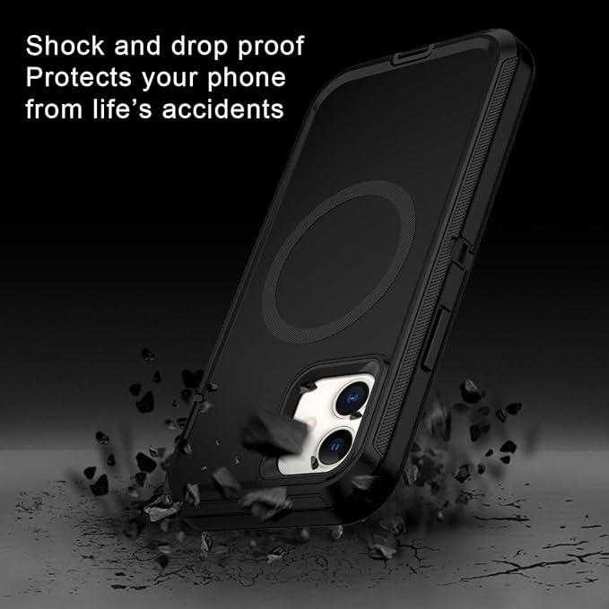 for iPhone 12 Case,iPhone 12 Pro Case [Compatible with MagSafe] Shockproof 3-Layer Full Body Protection Rugged Heavy Duty Cover for Apple iPhone 12/12 Pro 6.1",Black