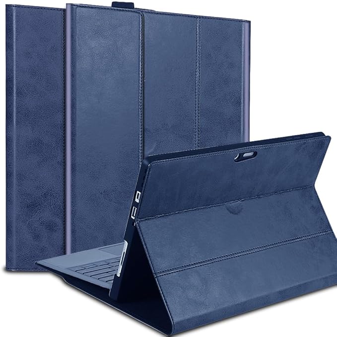 for Microsoft Surface Pro 9/10/11 Case 13 inch 2022/2024 Genuine Leather Cover Protective Shell Compatible with Type Cover Keyboard and Pencil Holder.Blue
