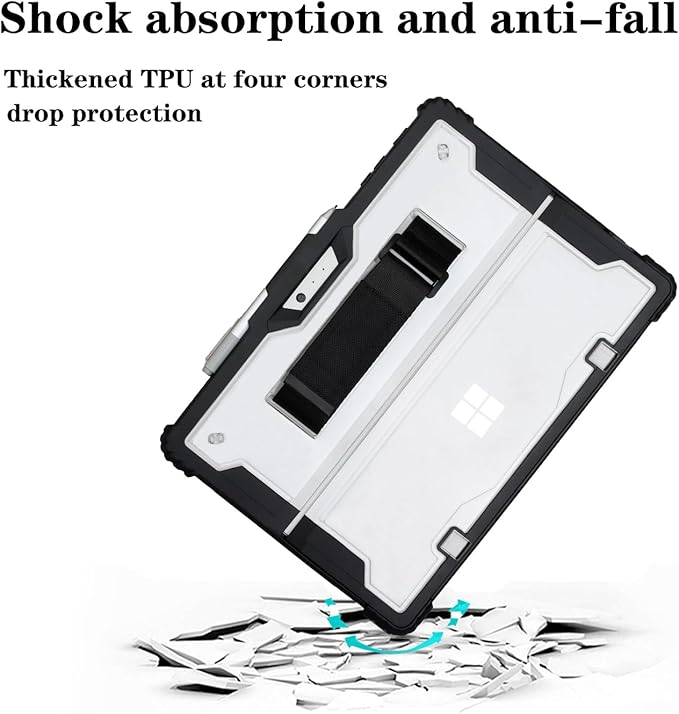 for Microsoft Surface Pro7 Pro7+ Pro6 Pro5 Pro4 Tablet Protective Case 12.3 inches, Thicken and Rugged Cover with Stand Case, Compatible Keyboard Cover, Including Hand Strap Shoulder,Black