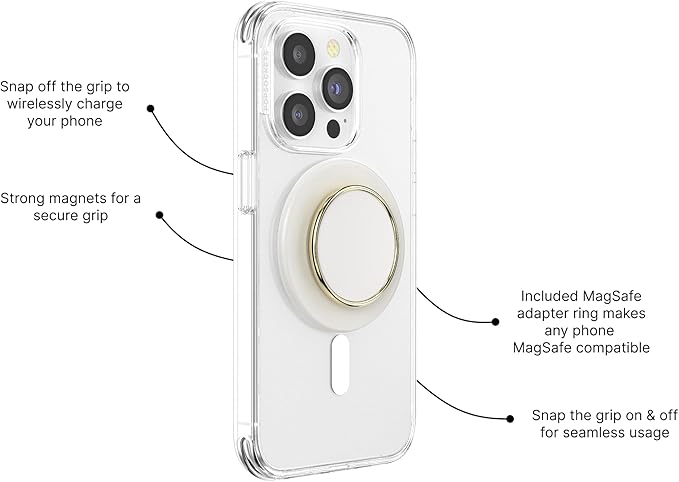PopSockets Phone Grip for MagSafe with Kickstand, Magnetic Stand, Swappable Top, Secure Hold for iPhone MagSafe Cases, Phone & Tablet Grip, Cute PopSockets - Enamel Coconut Crème