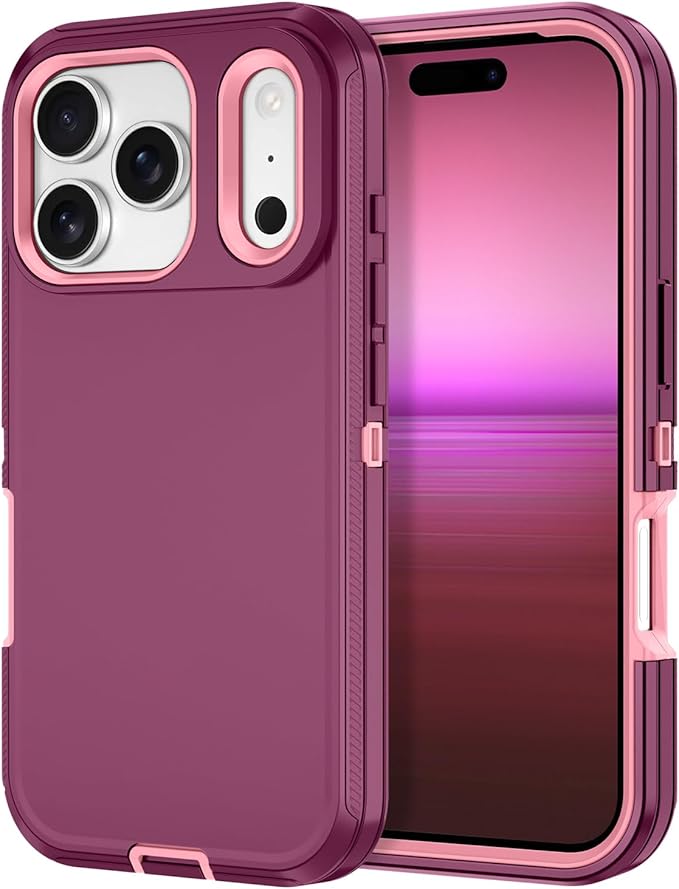 for iPhone 17 Pro Max Case Shockproof Dust/Drop Proof 3-Layer Full Body Protection [Without Screen Protector] Rugged Heavy Duty Cover Case for Apple iPhone 17 Pro Max 6.9" 2025,Purple/Pink