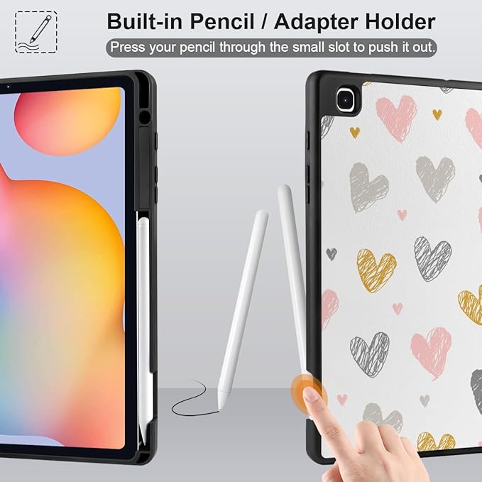 DONGKE Case for Samsung Galaxy Tab S6 Lite 10.4 Inch 2024/2022/2020, Trifold Stand + S Pen Holder + Auto Wake/Sleep + Soft TPU Protective Stand Back Cover, Cute Hearts