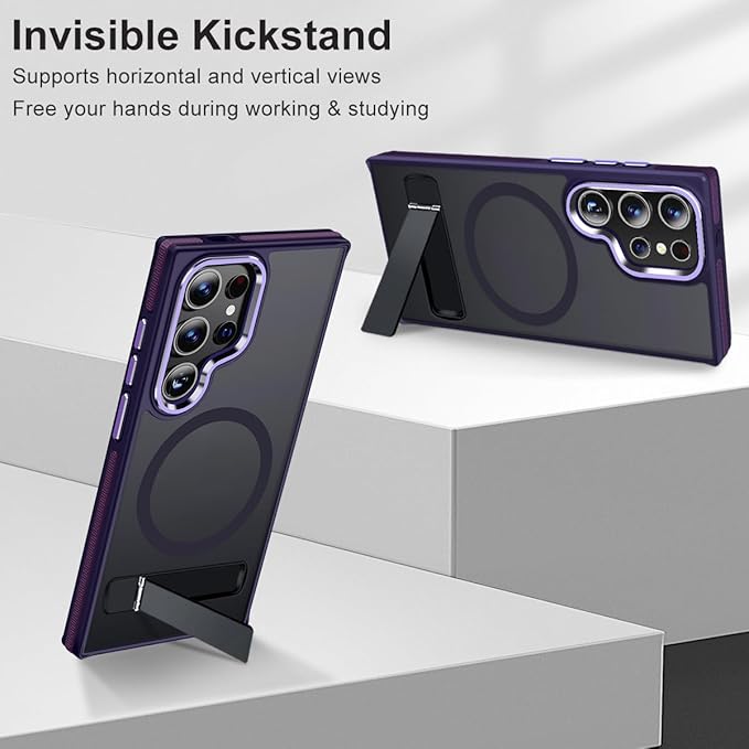 Magnetic Case for Samsung Galaxy S24 Ultra with Stand, Compatible with MagSafe, Anti-Slip Cover with Military-Grade Protection, Slim Phone Case for Galaxy S24 Ultra (Dark Purple)