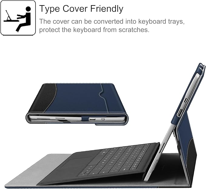 Fintie Case for 12.3 Inch Microsoft Surface Pro 7 Plus, Surface Pro 7/6/5/4/3 - Portfolio Business Cover with Pocket, Compatible with Type Cover Keyboard, Navy