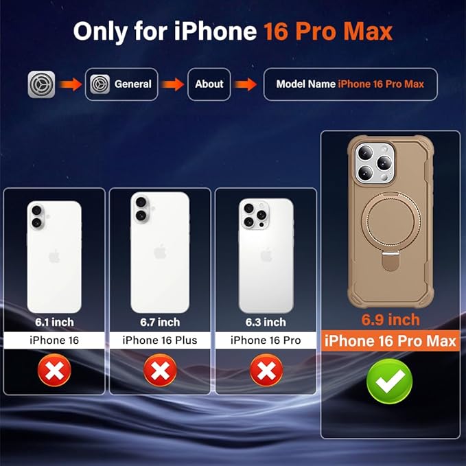 Designed for iPhone 16 Pro Max Case with Magnetic Stand [Military Drop Protection][Compatible with Magnet] Shockproof 16 Pro Max Phone Case with Ring Holder, Khaki