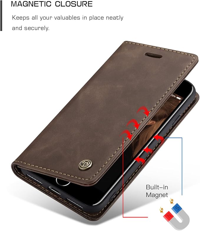 for iPhone 6 / 6S Case, Flip Wallet Leather Case with Card Holder Magnetic Closure Shockproof Kickstand Protective Phone Cases Cover for iPhone 6S,Coffee