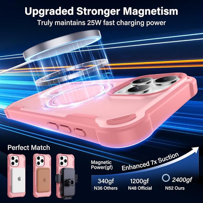 Designed for iPhone 16 Pro Max Case with Magnetic Stand [Military Drop Protection][Compatible with Magnet] Shockproof 16 Pro Max Phone Case with Ring Holder, Pink