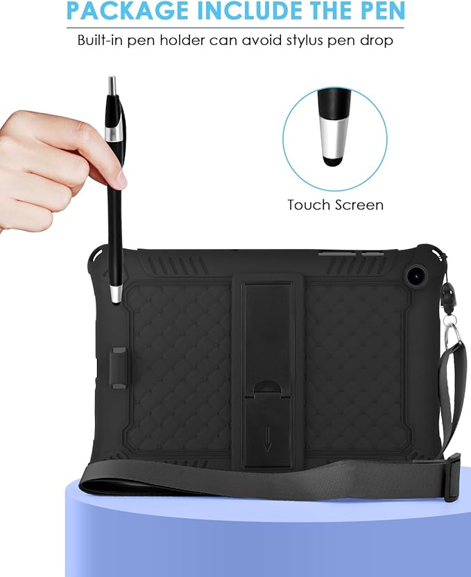 DETUOSI Compatible with Samsung Galaxy Tab A9 Plus Case 11 inch 2023, with Shoulder Strap & Stylus Pen, Soft Silicone Multi-Angle Case for Galaxy Tab A9+ Tablet SM-X210/X216/X218, Black
