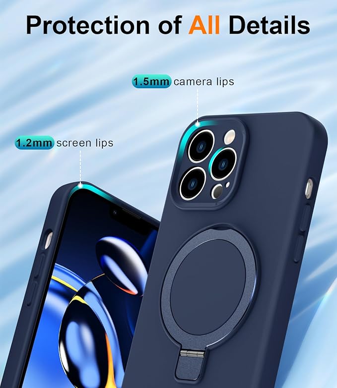 ZHK Liquid Silicone Designed for iPhone 13 pro max Case with Magnet Stand, [Precise Camera Lens Protection][Mil-Grade Drop Shockproof][Soft Anti-Scratch Microfiber Lining] Slim Fit Cover, Navy Blue