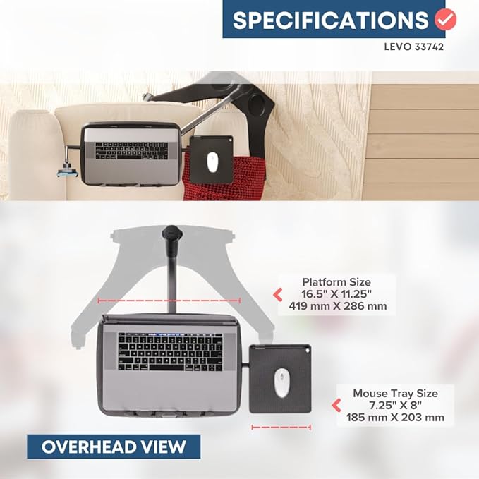 LEVO G2 V16 Mobile Laptop Stand Desk Rolling Cart with Phone Holder and Mouse Tray