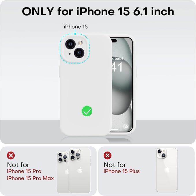Vooii Compatible with iPhone 15 Case, Upgrade Defender Liquid Silicone, [Enhanced Camera Protection] [Soft Anti-Scratch Microfiber Lining] Shockproof Phone Case for iPhone 15 6.1 inch - White