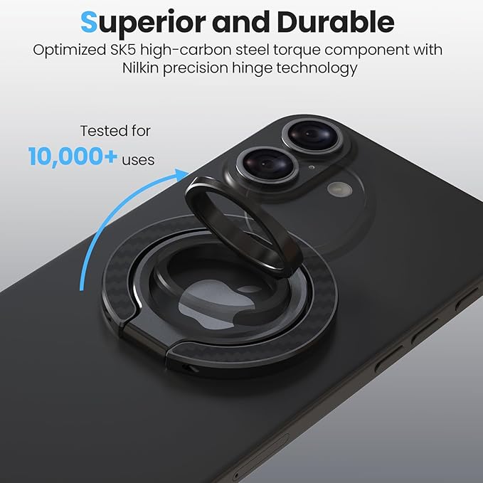 Nillkin Magsafe Phone Grip Magnetic Ring Holder, Carbon Fiber, Dual-Sided Magnets, Slim, 360° Dual Axis Rotation Cell Phone Kickstand, Accessories Compatible with iPhone 17 16 15 14 13 12 Pro Max